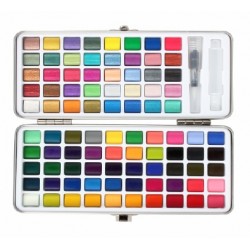 مجموعة الوان مائية 90 لون شفافة حجرية  عالية الجودة مع فرشاة وقلم وإسفنجة علبة المنيوم فاخرة